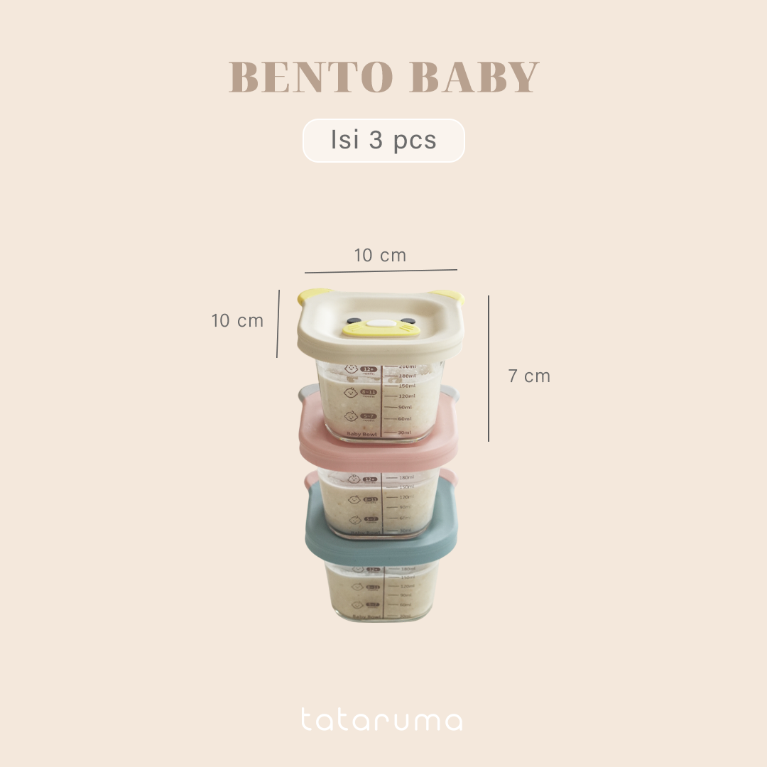 BENTO BABY ISI 3PCS - Food Box Kotak Kaca MPASI Bayi Beruang Bear Mini Penyimpanan Makanan Kaca Kedap Udara