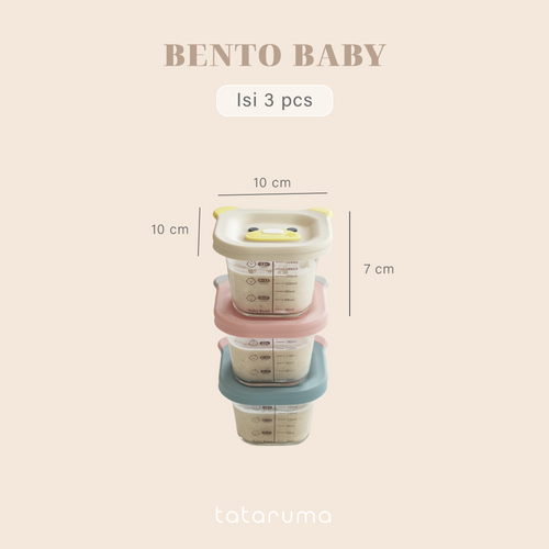 BENTO BABY ISI 3PCS - Food Box Kotak Kaca MPASI Bayi Beruang Bear Mini Penyimpanan Makanan Kaca Kedap Udara