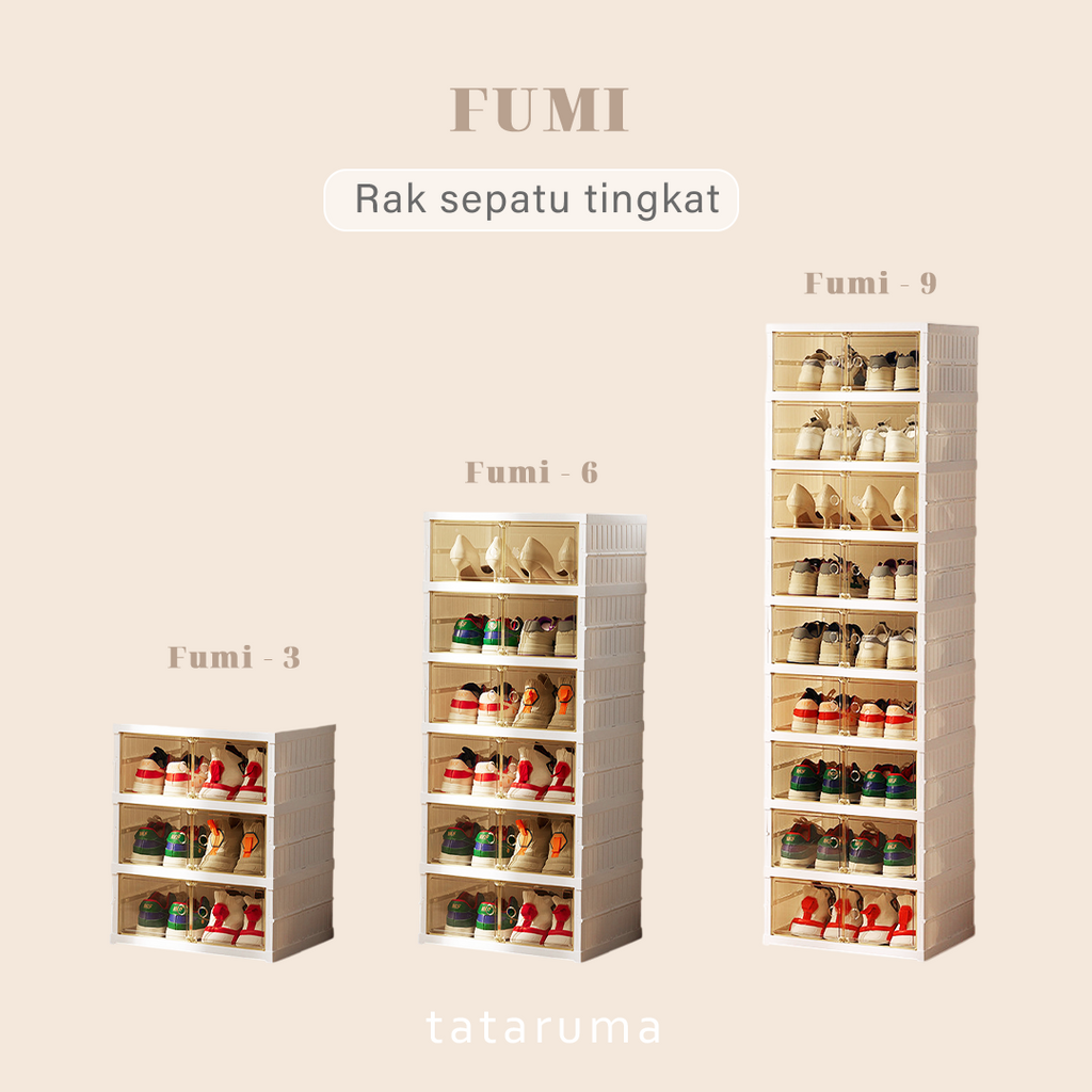 FUMI - Rak Sepatu Susun Tingkat Jumbo Lipat Tutup Magnet