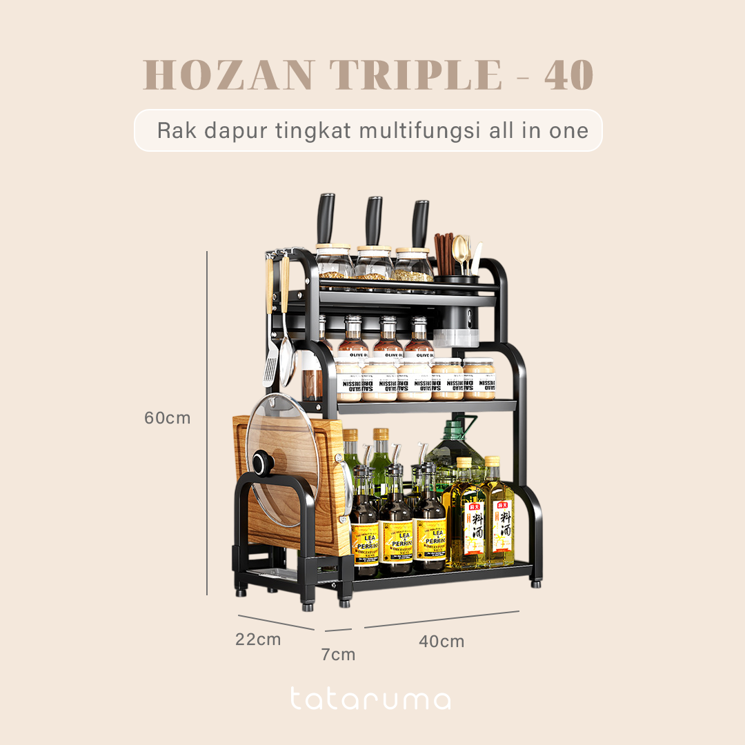 HOZAN  - Rak Dapur Tingkat Multifungsi Kitchen Rack Susun Bumbu Pisau Talenan Display