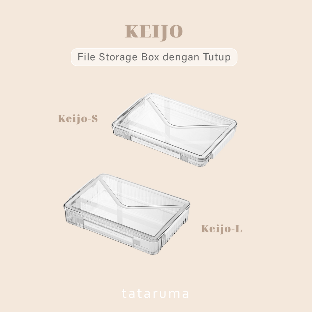 KEIJO - Kotak Penyimpanan Dokumen dengan Tutup Serbaguna File Box Tray Transparan