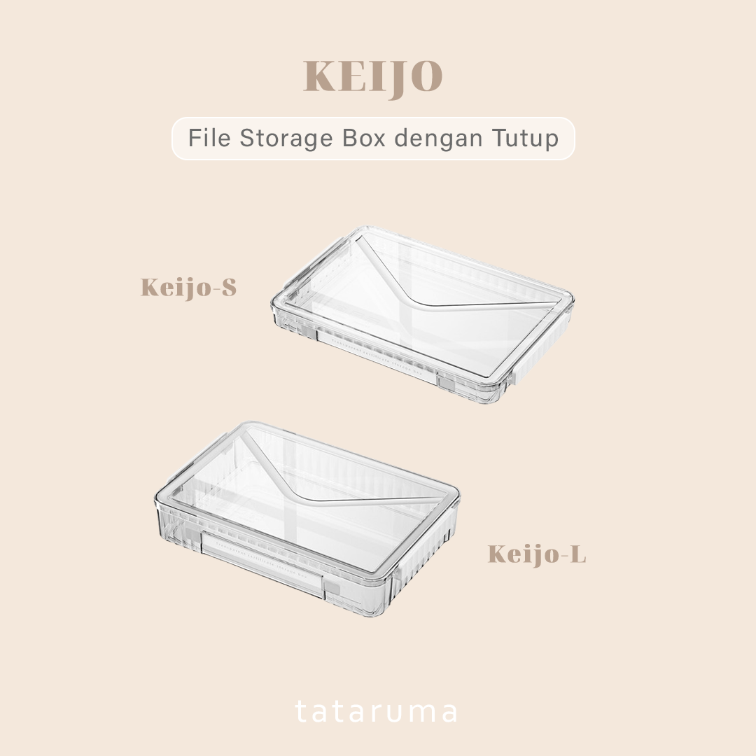 KEIJO - Kotak Penyimpanan Dokumen dengan Tutup Serbaguna File Box Tray Transparan