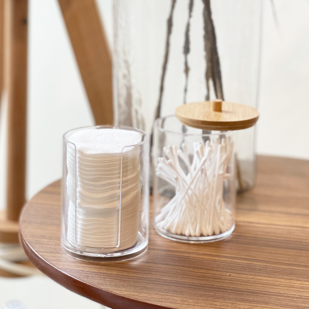 KIREI - Tempat Kapas Cotton Bud Akrilik Transparan Tutup Bambu