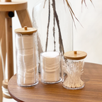 KIREI - Tempat Kapas Cotton Bud Akrilik Transparan Tutup Bambu