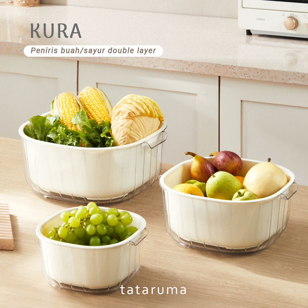 KURA - Wadah Cuci Peniris Food Grade Baskom Buah Sayur Dua Lapis Double Layer