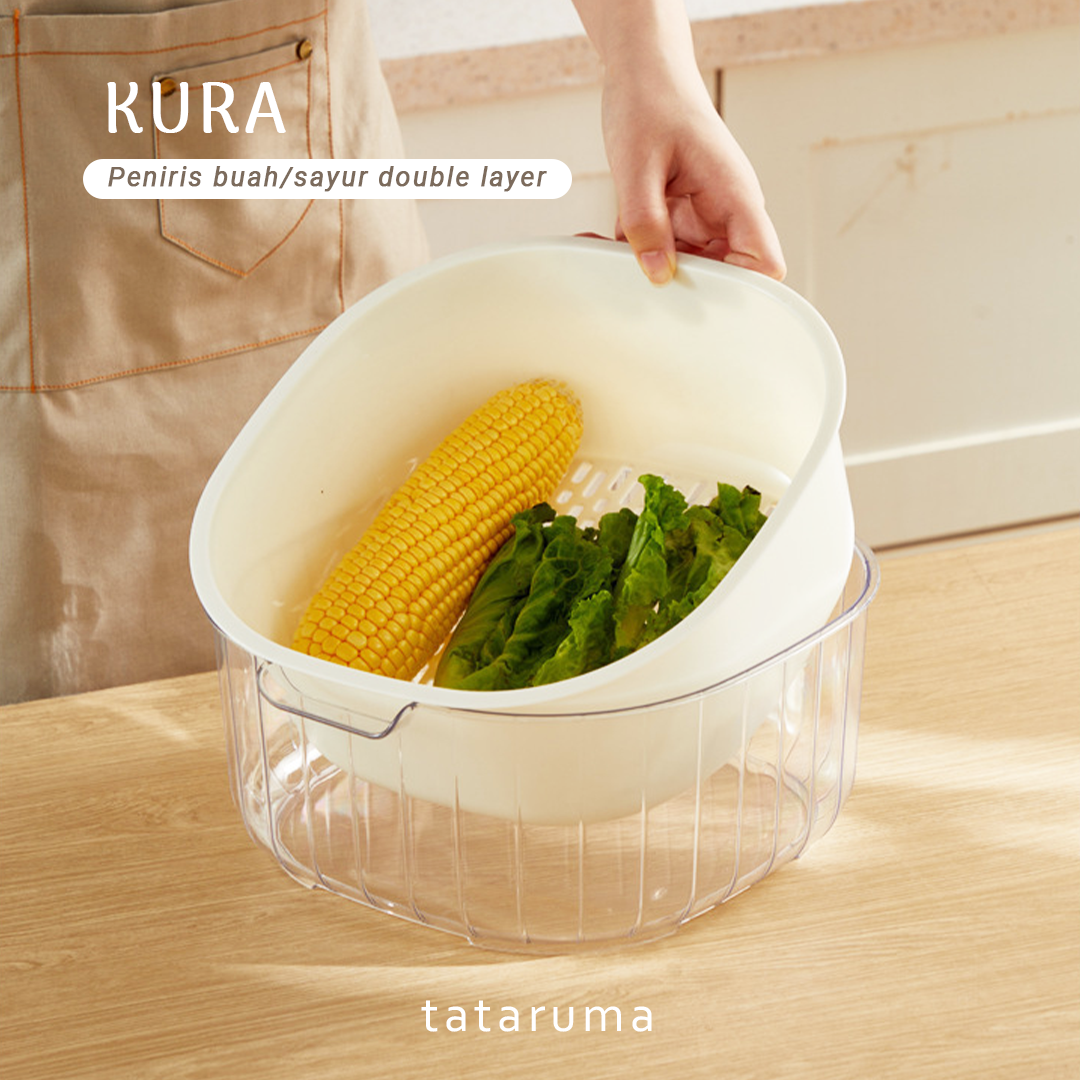 KURA - Wadah Cuci Peniris Food Grade Baskom Buah Sayur Dua Lapis Double Layer