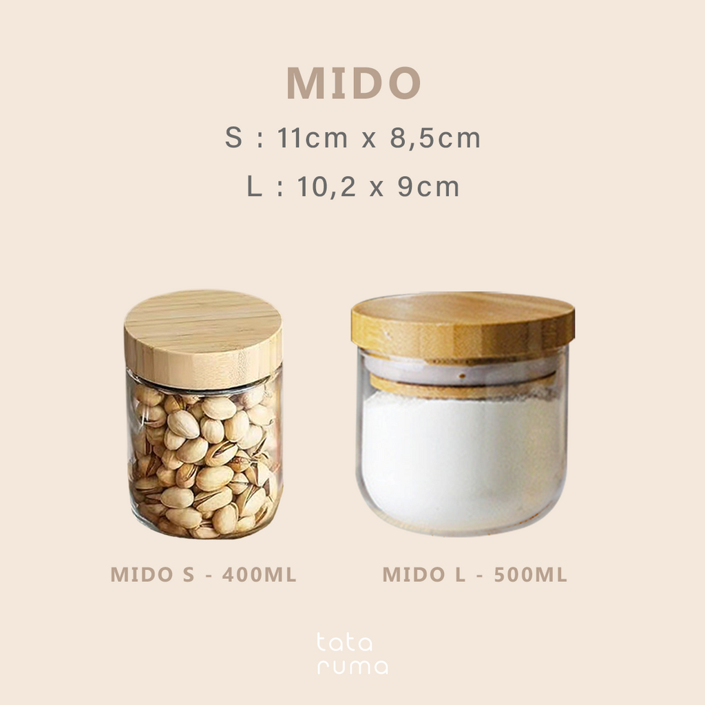 MIDO SATUAN - Toples Bumbu Kaca Tutup Bambu Tempat Wadah Rempah Gula Kopi Teh Mini Bamboo Jar