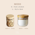 MIDO SATUAN - Toples Bumbu Kaca Tutup Bambu Tempat Wadah Rempah Gula Kopi Teh Mini Bamboo Jar