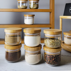 MIDO SATUAN - Toples Bumbu Kaca Tutup Bambu Tempat Wadah Rempah Gula Kopi Teh Mini Bamboo Jar