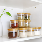 MIDO SATUAN - Toples Bumbu Kaca Tutup Bambu Tempat Wadah Rempah Gula Kopi Teh Mini Bamboo Jar