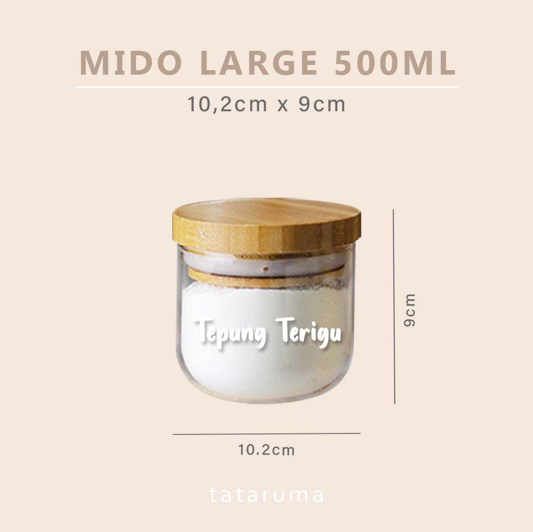 MIDO SATUAN - Toples Bumbu Kaca Tutup Bambu Tempat Wadah Rempah Gula Kopi Teh Mini Bamboo Jar
