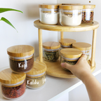 MIDO SATUAN - Toples Bumbu Kaca Tutup Bambu Tempat Wadah Rempah Gula Kopi Teh Mini Bamboo Jar