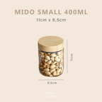MIDO SATUAN - Toples Bumbu Kaca Tutup Bambu Tempat Wadah Rempah Gula Kopi Teh Mini Bamboo Jar