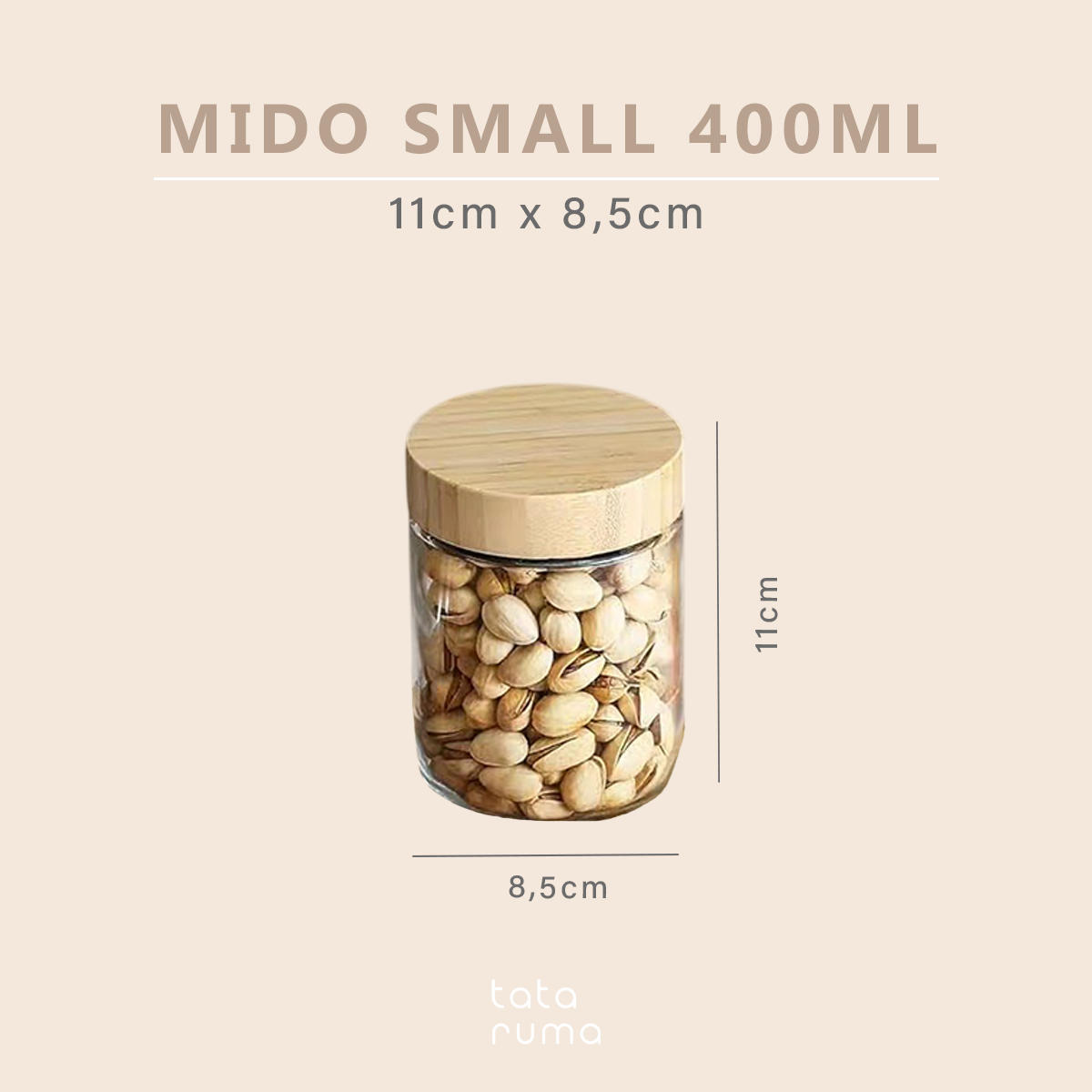 MIDO SATUAN - Toples Bumbu Kaca Tutup Bambu Tempat Wadah Rempah Gula Kopi Teh Mini Bamboo Jar