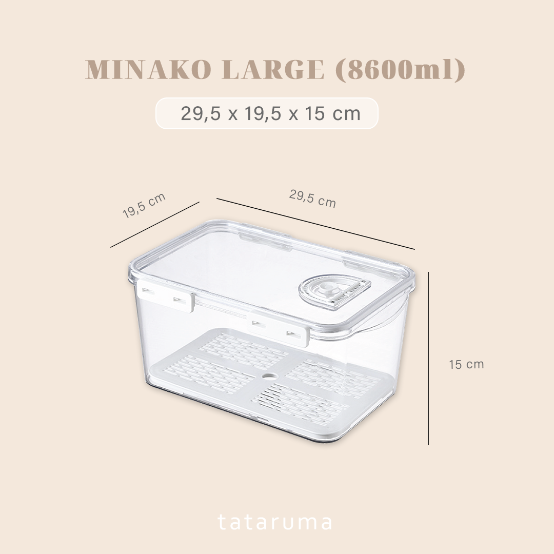MINAKO - Kotak Penyimpanan Kulkas Dengan Saringan Drainer Pengingat Tanggal