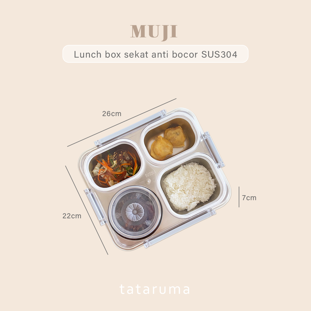 MUJI - Lunch Box Stainless 304 4 Sekat Kotak Bekal Anti Bocor Tumpah dengan Mangkuk