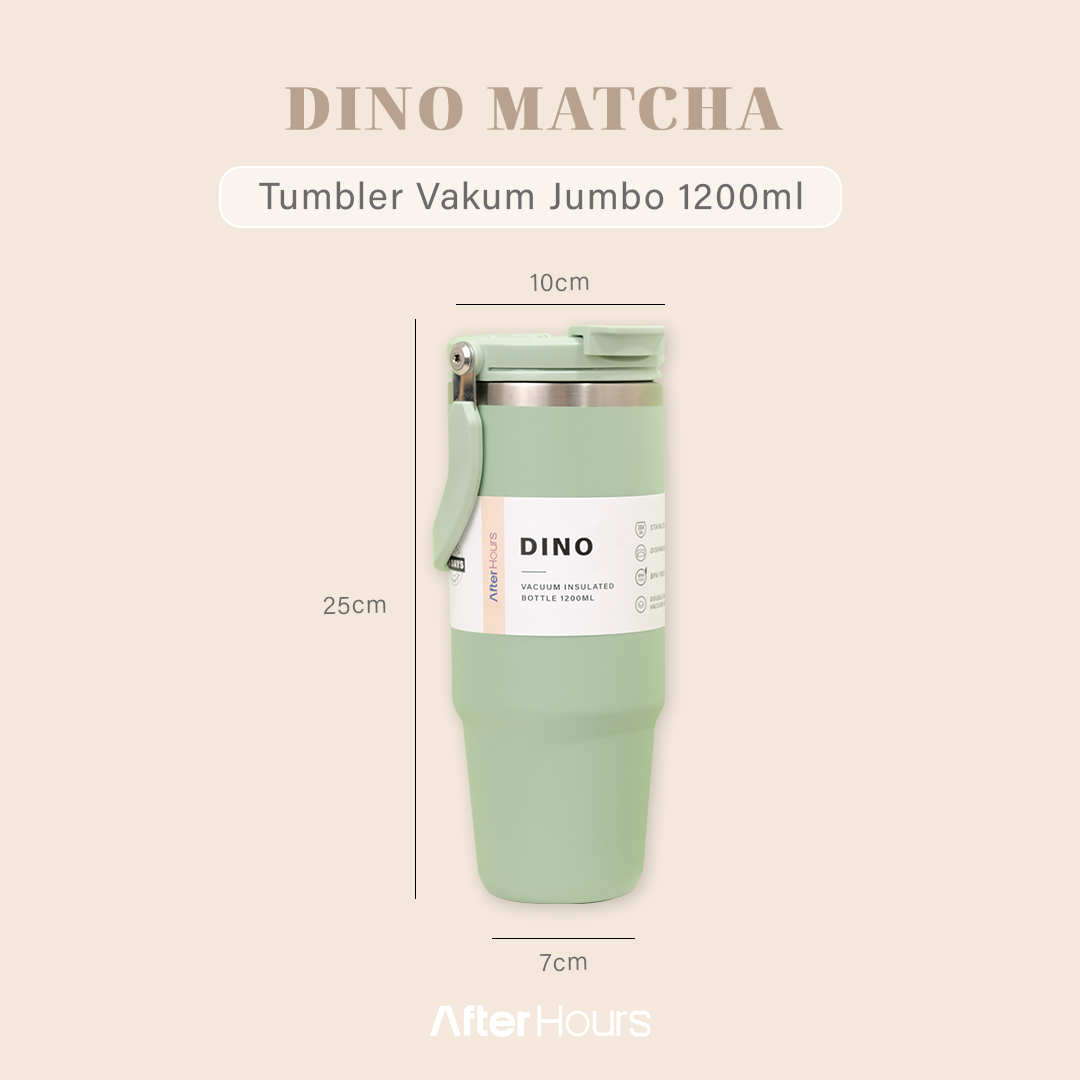 NEW DINO -Tumbler Vakum Jumbo 1200ml SS 304 dengan Handle Tahan Panas Dingin