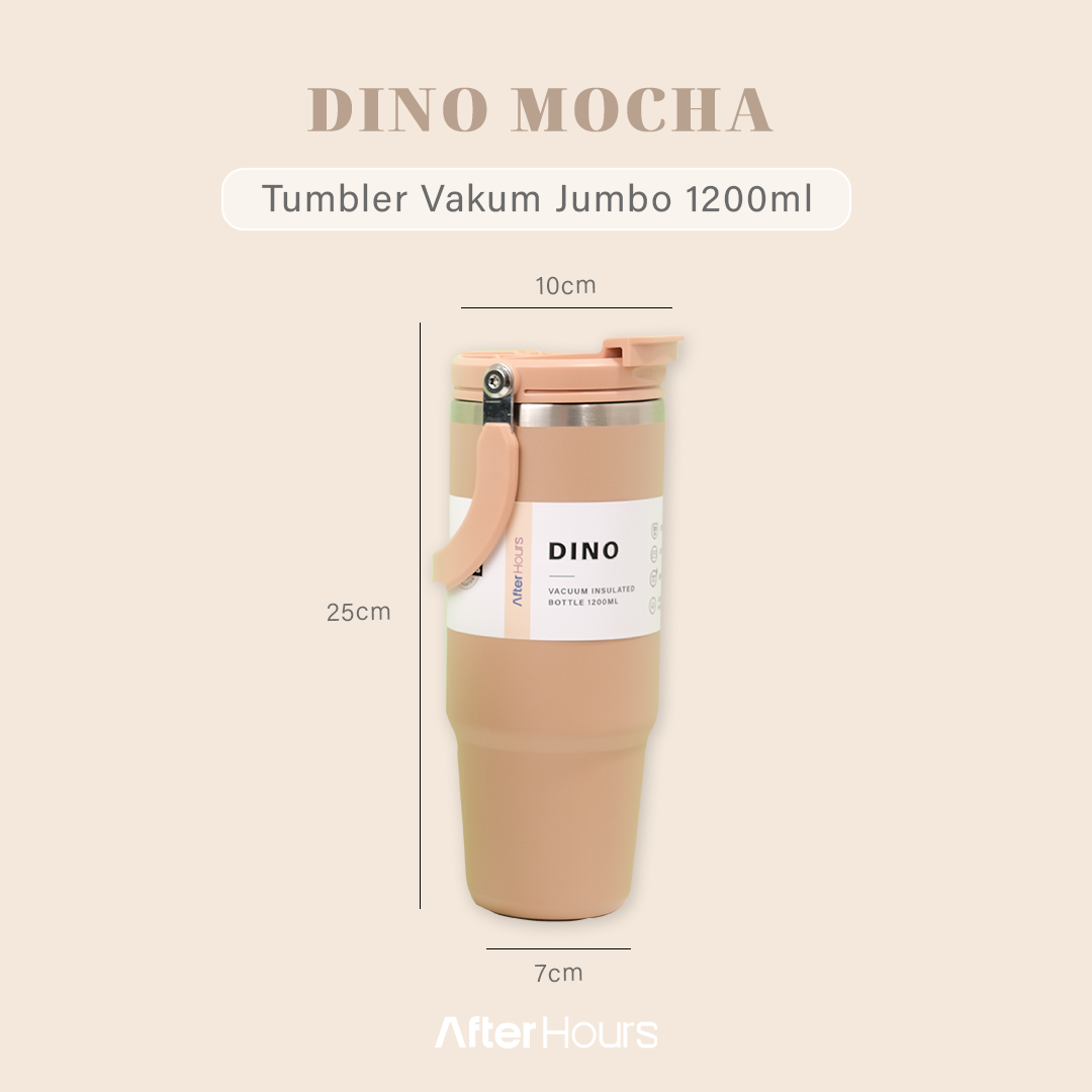 NEW DINO -Tumbler Vakum Jumbo 1200ml SS 304 dengan Handle Tahan Panas Dingin