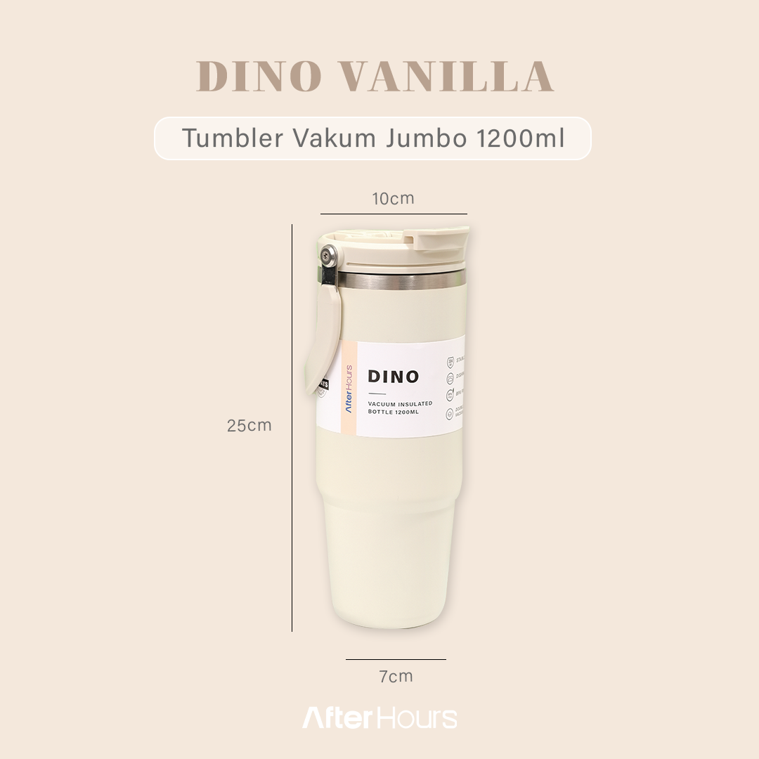 NEW DINO -Tumbler Vakum Jumbo 1200ml SS 304 dengan Handle Tahan Panas Dingin