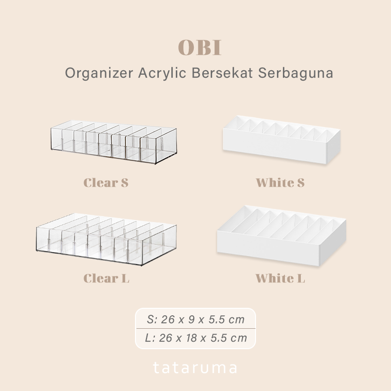 OBI - Organizer Akrilik Sekat Adjustable Serbaguna untuk Kabel Aksesoris Make Up Storage Bo