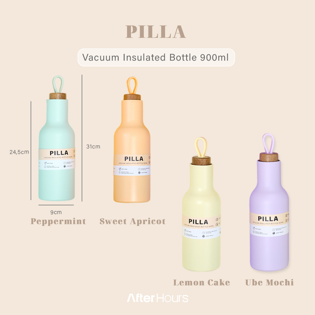 PILLA -Tumbler Vakum 900ml SS 304 dengan Handle Tahan Dingin 24 Jam Tahan Panas 12 Jam