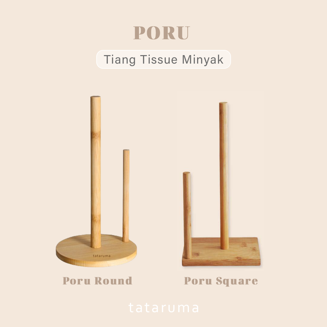 PORU - Tiang Kayu Standing Tempat Tisu Roll Dapur Minyak