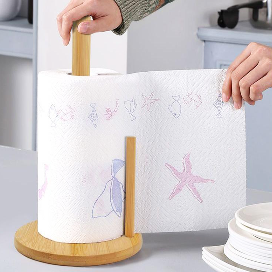 PORU - Tiang Kayu Standing Tempat Tisu Roll Dapur Minyak