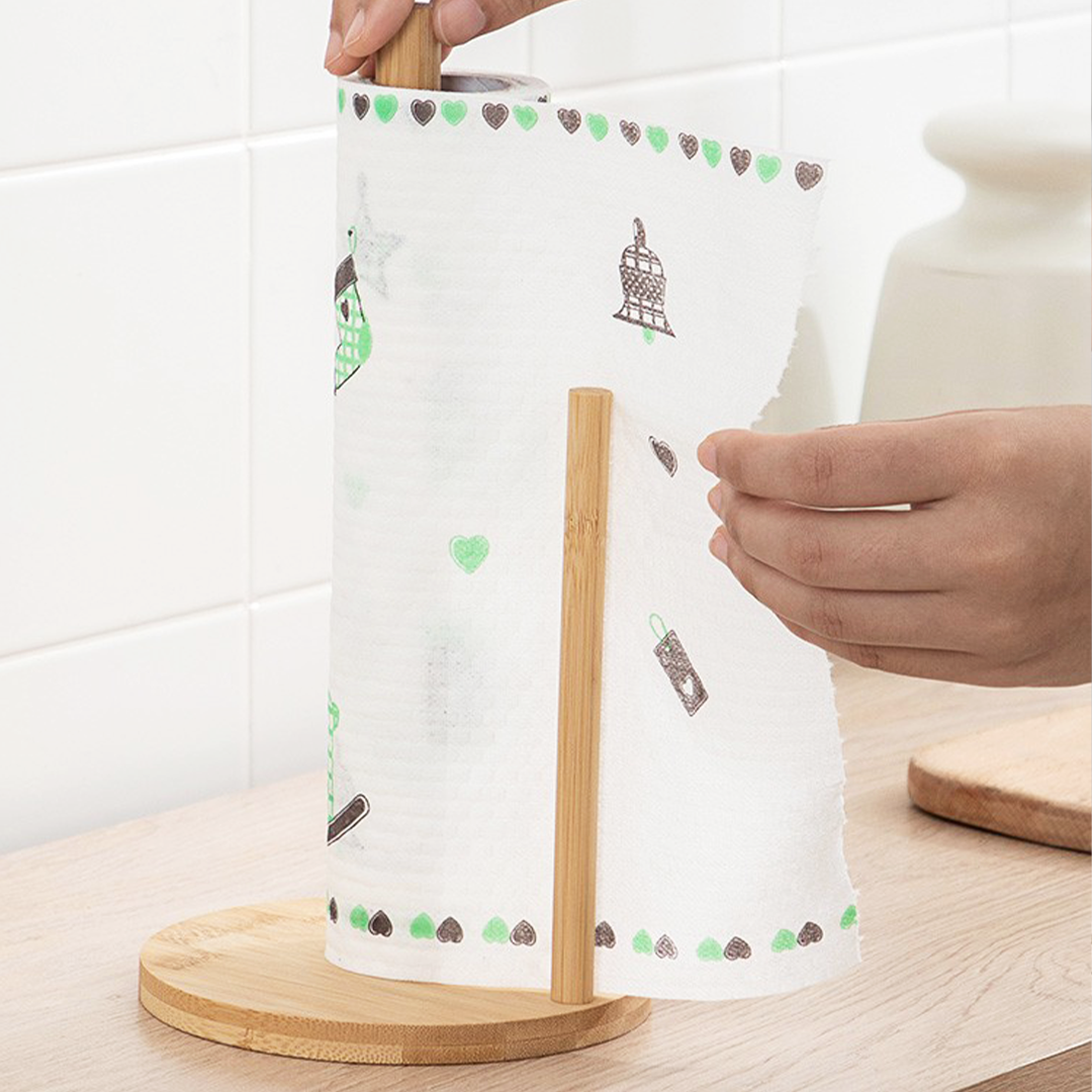 PORU - Tiang Kayu Standing Tempat Tisu Roll Dapur Minyak