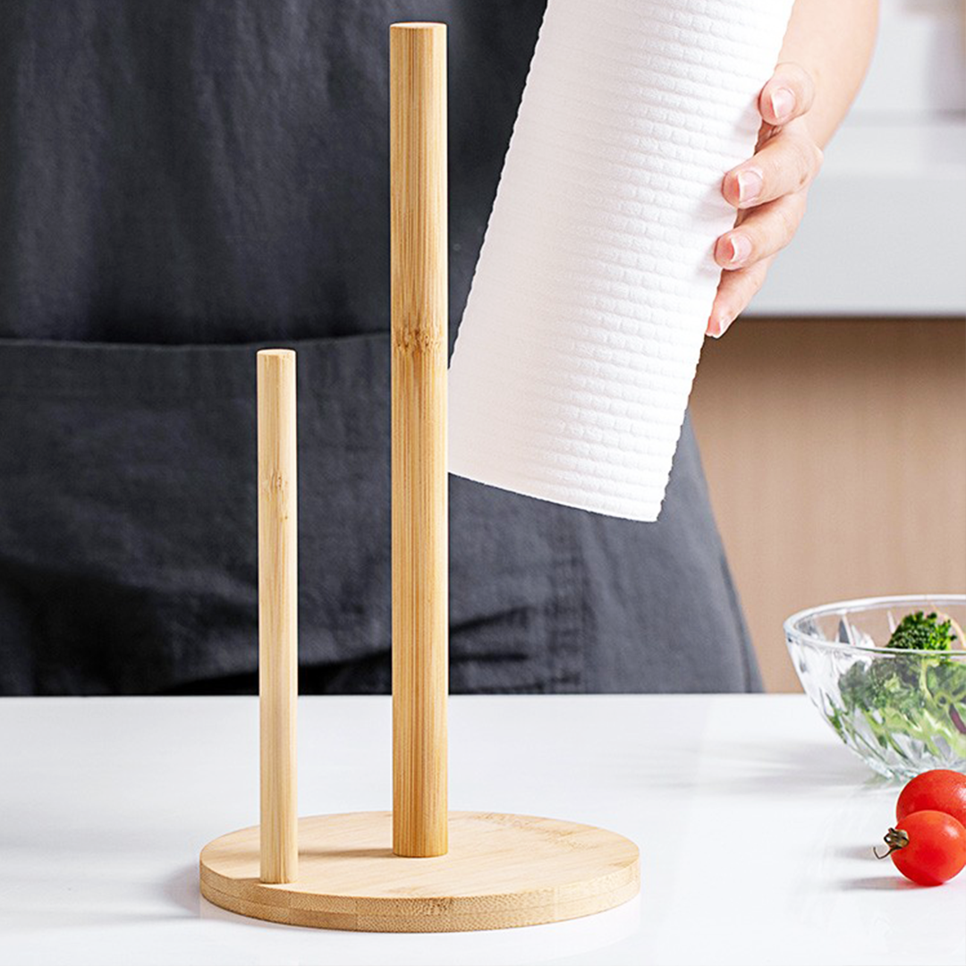 PORU - Tiang Kayu Standing Tempat Tisu Roll Dapur Minyak