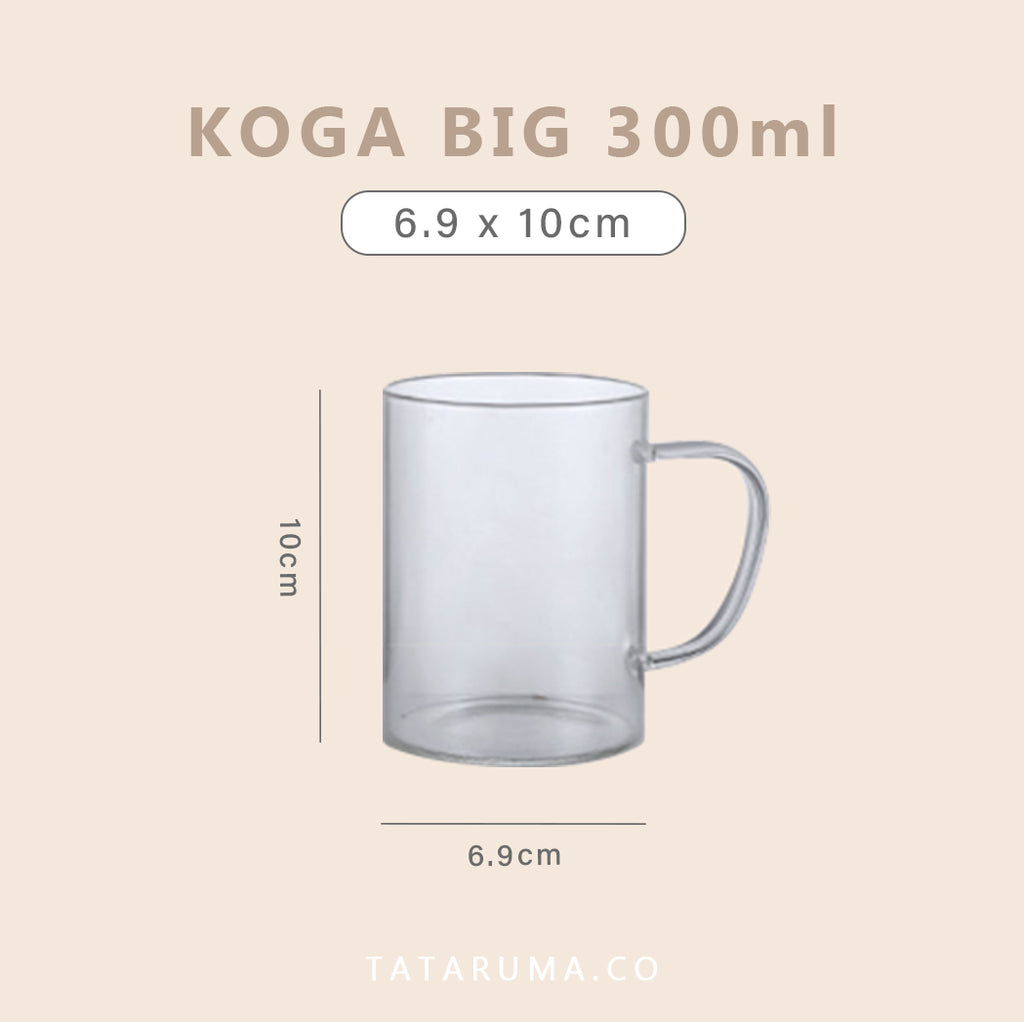 KOGA BIG - Gelas Kaca Teh Kopi Jus Tahan Panas Dingin dengan Gagang 300ml