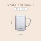 KOGA BIG - Gelas Kaca Teh Kopi Jus Tahan Panas Dingin dengan Gagang 300ml