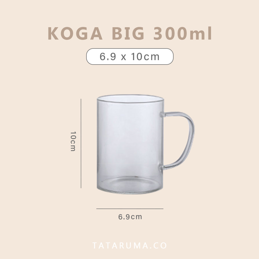 KOGA BIG - Gelas Kaca Teh Kopi Jus Tahan Panas Dingin dengan Gagang 300ml