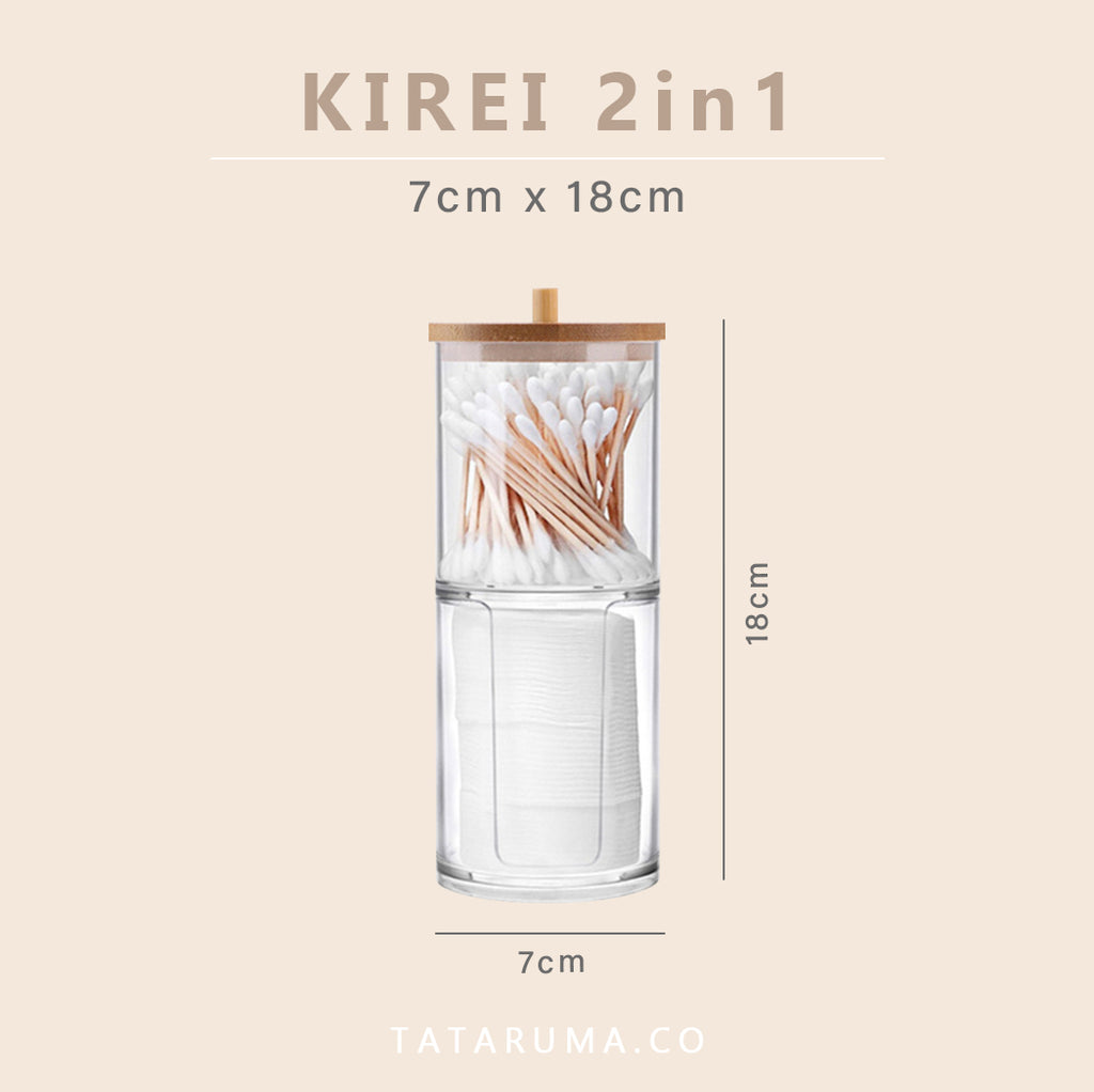 KIREI - Tempat Kapas Cotton Bud Akrilik Transparan Tutup Bambu