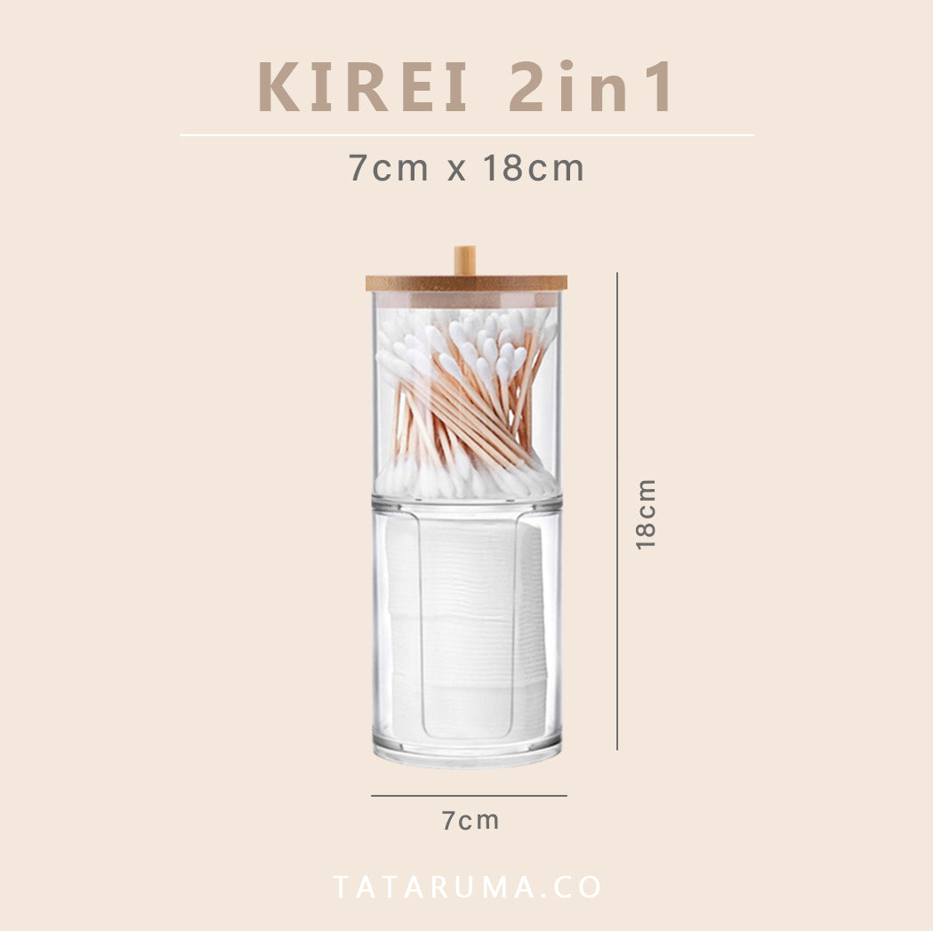 KIREI - Tempat Kapas Cotton Bud Akrilik Transparan Tutup Bambu