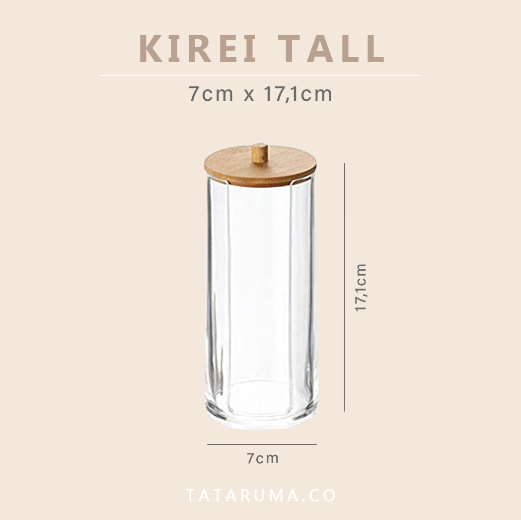 KIREI - Tempat Kapas Cotton Bud Akrilik Transparan Tutup Bambu