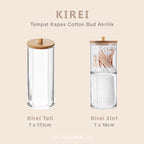 KIREI - Tempat Kapas Cotton Bud Akrilik Transparan Tutup Bambu