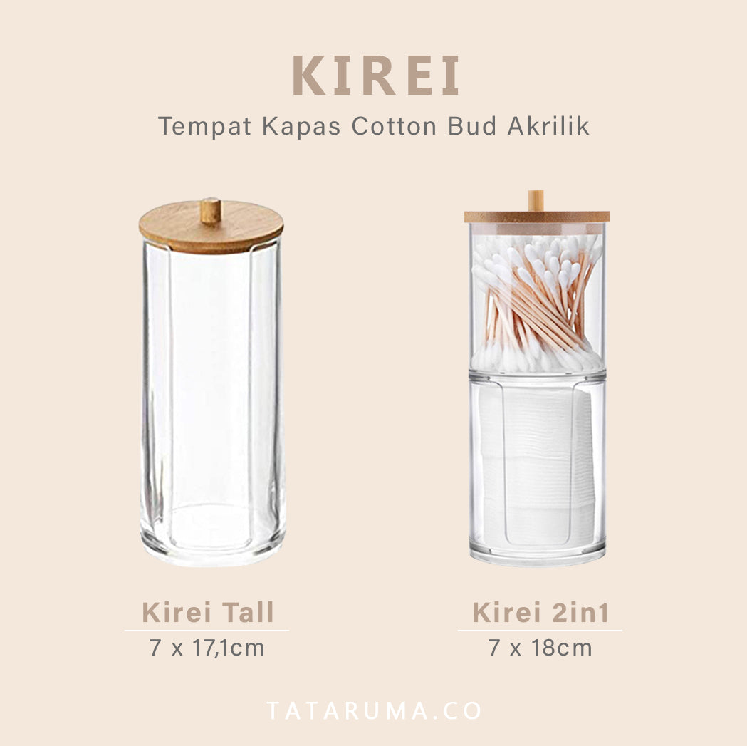 KIREI - Tempat Kapas Cotton Bud Akrilik Transparan Tutup Bambu