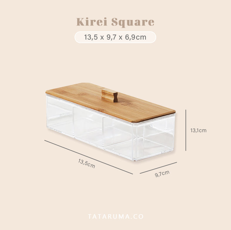 KIREI SQUARE - Kotak Penyimpanan Kapas Cotton Bud Transparan Akrilik Tutup Bambu
