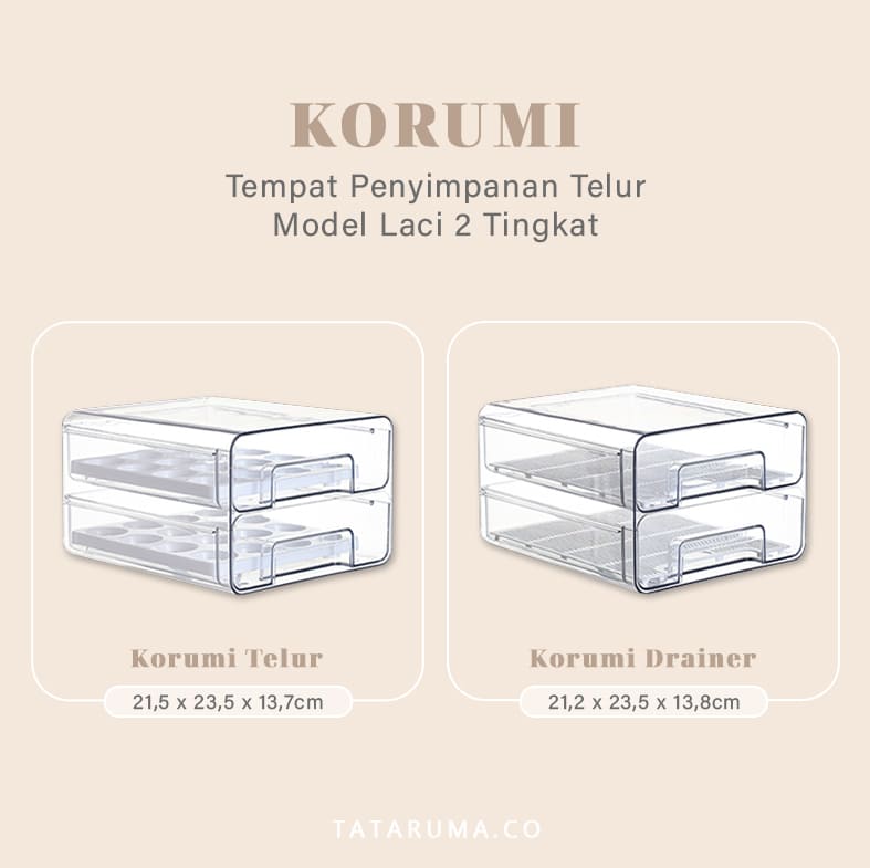 KORUMI - Laci Kotak Food Storage 2 Tingkat Dengan Saringan atau Tempat Telur
