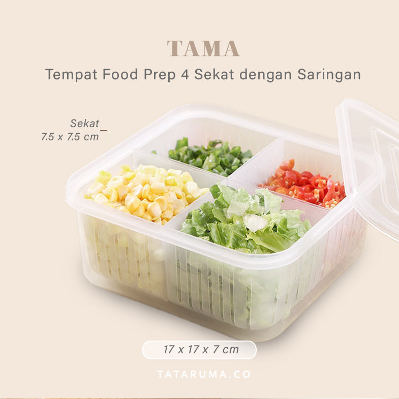 TAMA SEKAT - Tempat Food Prep Bawang Cabai 4 Sekat dengan Saringan