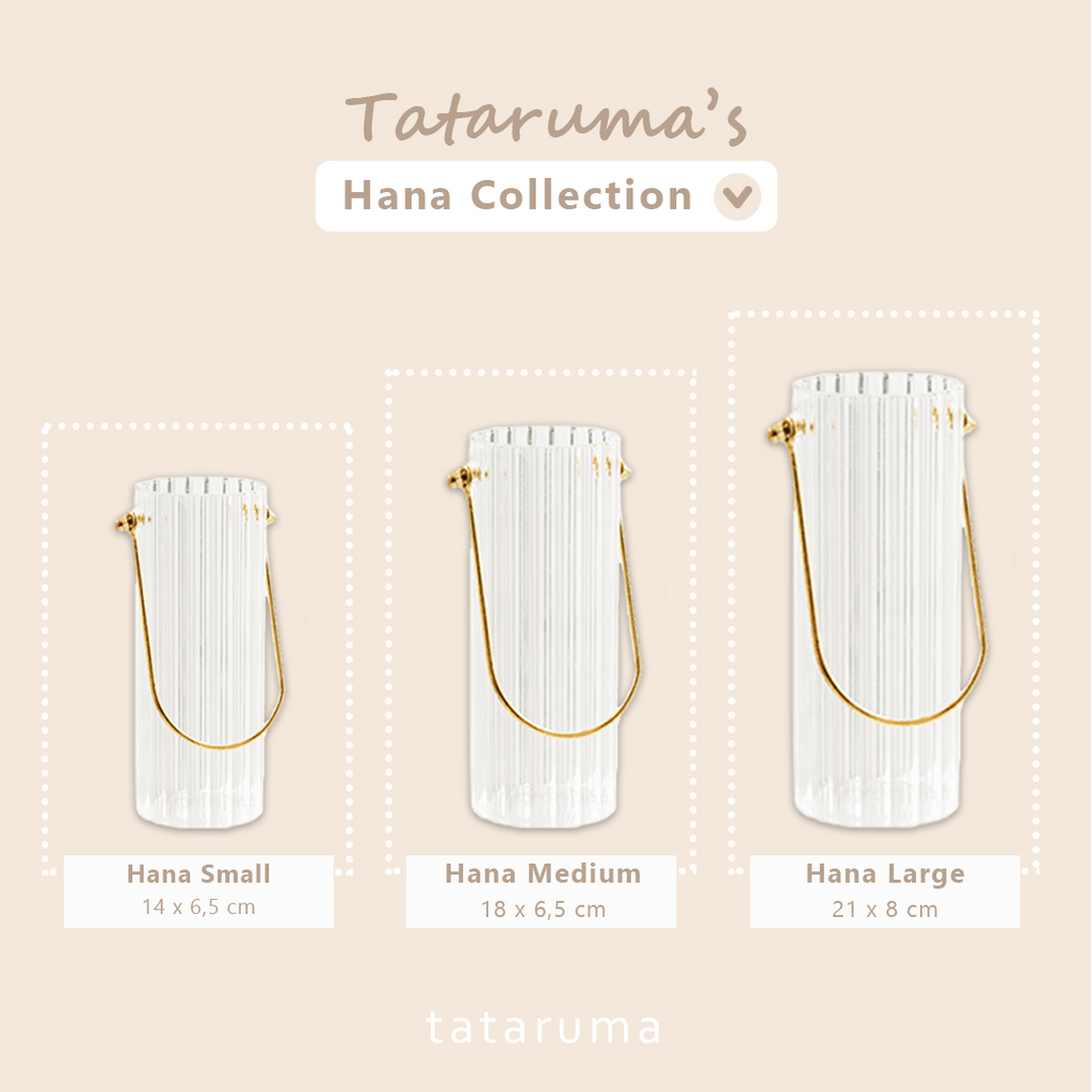 HANA - Vas Bunga Transparan Estetik Ringan Handle Gold