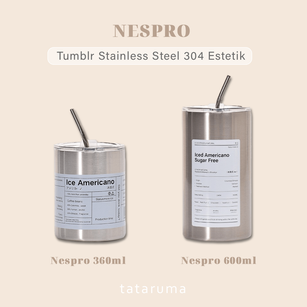 NESPRO -Tumbler Full Stainless Steel 304 Estetik Kedap Tahan Panas Dingin Gratis Sedotan