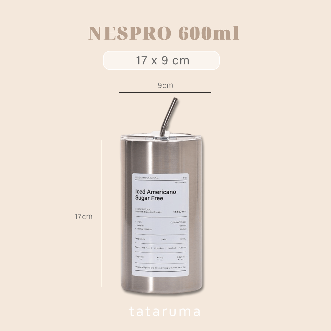 NESPRO -Tumbler Full Stainless Steel 304 Estetik Kedap Tahan Panas Dingin Gratis Sedotan