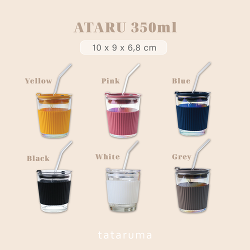 ATARU - Tumbler Gelas Kaca Tahan Panas Dingin Anti Bocor 350ml