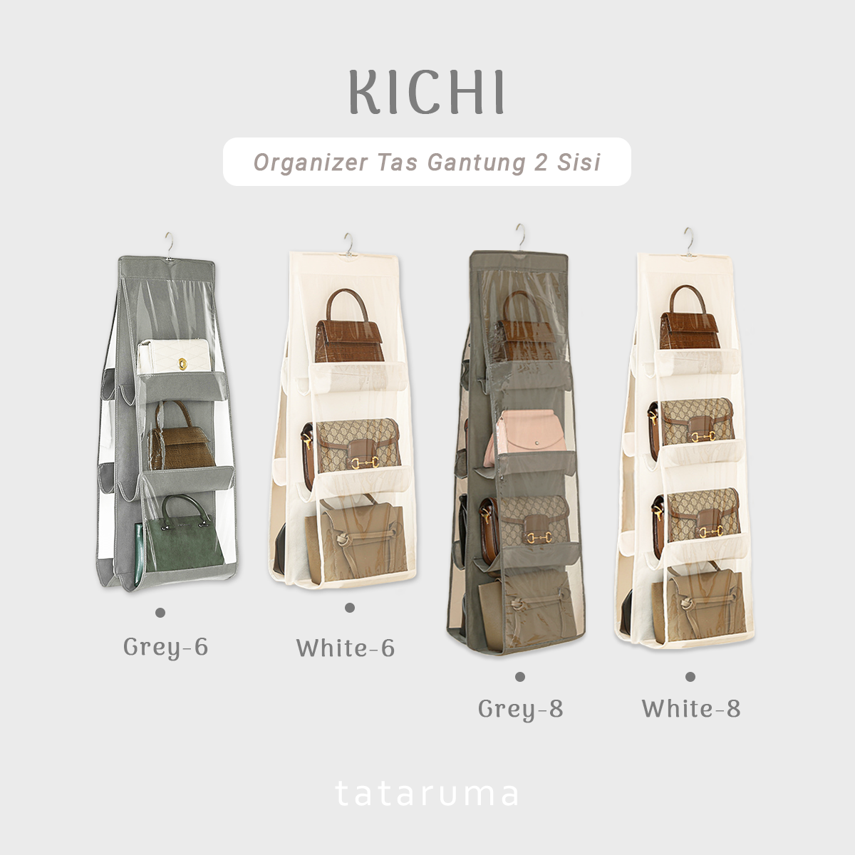 KICHI - Organizer Gantung Penyimpanan Tas 2 Sisi Multi Lapis Anti Debu