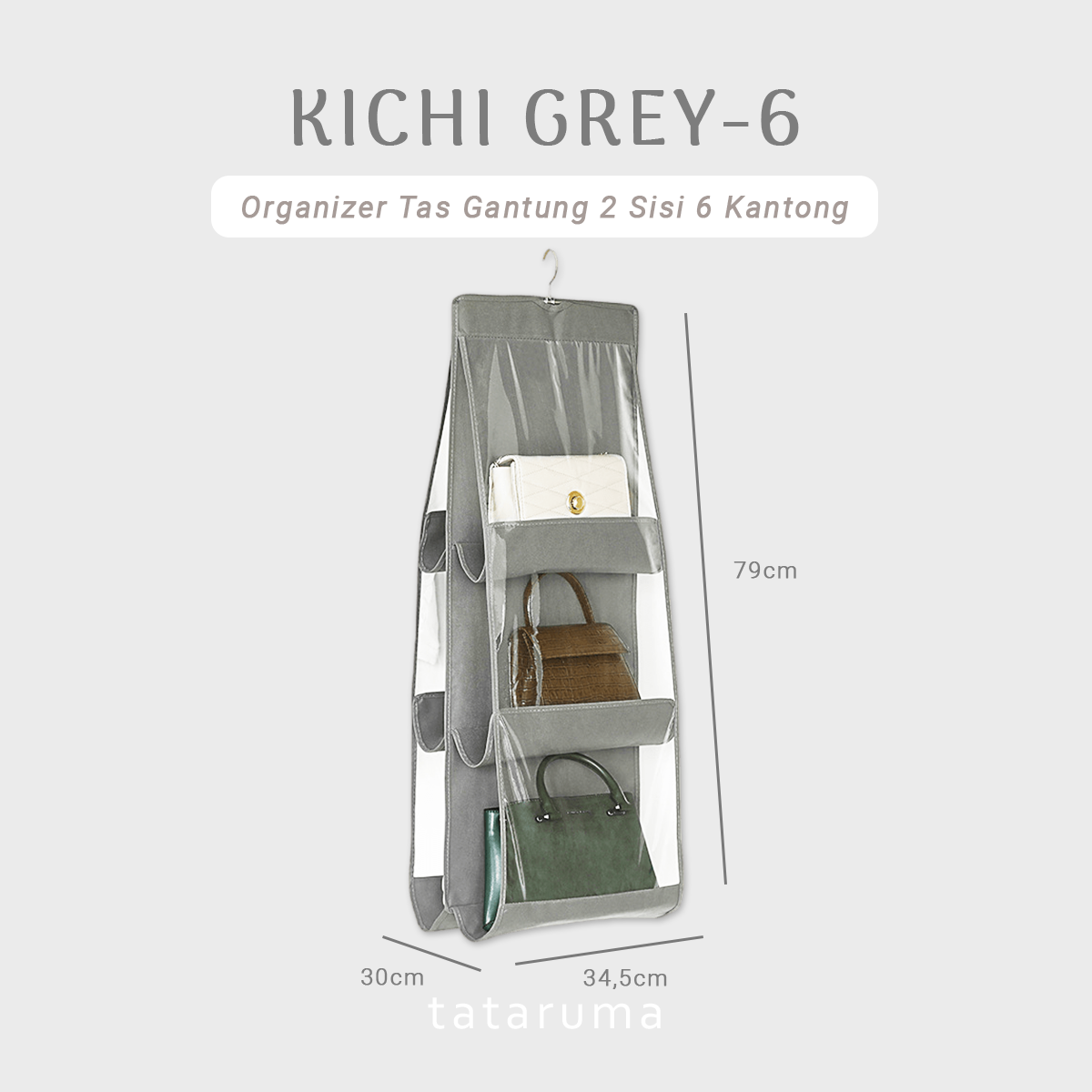 KICHI - Organizer Gantung Penyimpanan Tas 2 Sisi Multi Lapis Anti Debu