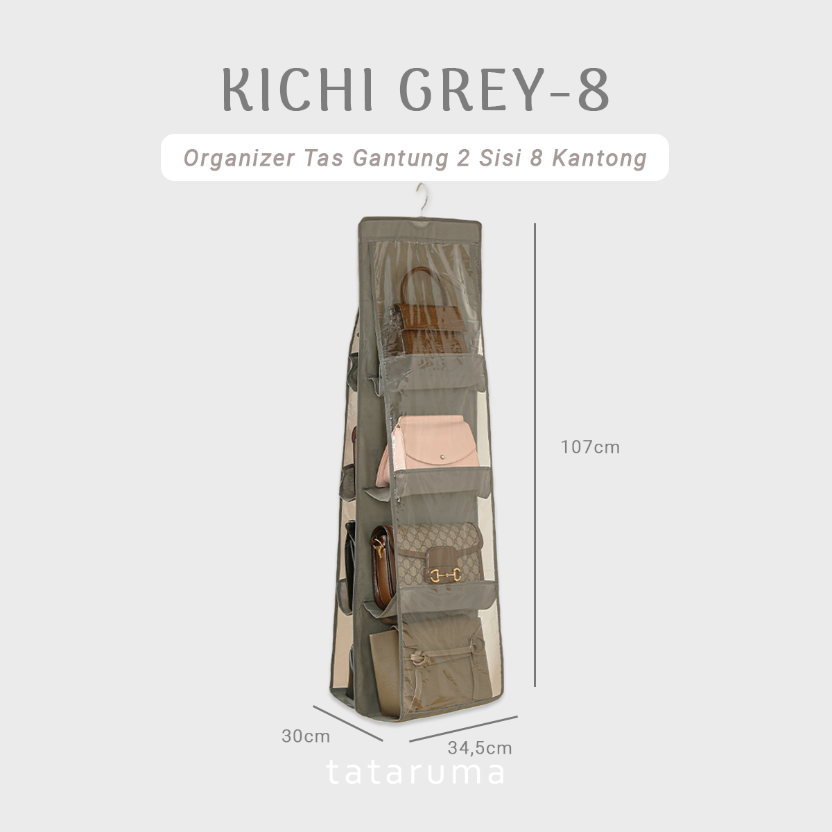 KICHI - Organizer Gantung Penyimpanan Tas 2 Sisi Multi Lapis Anti Debu