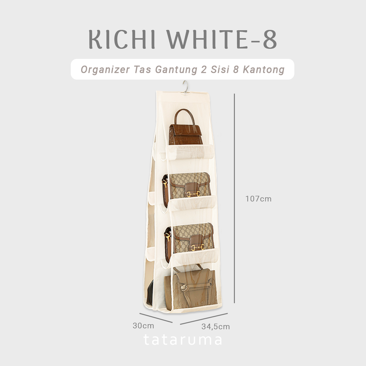 KICHI - Organizer Gantung Penyimpanan Tas 2 Sisi Multi Lapis Anti Debu