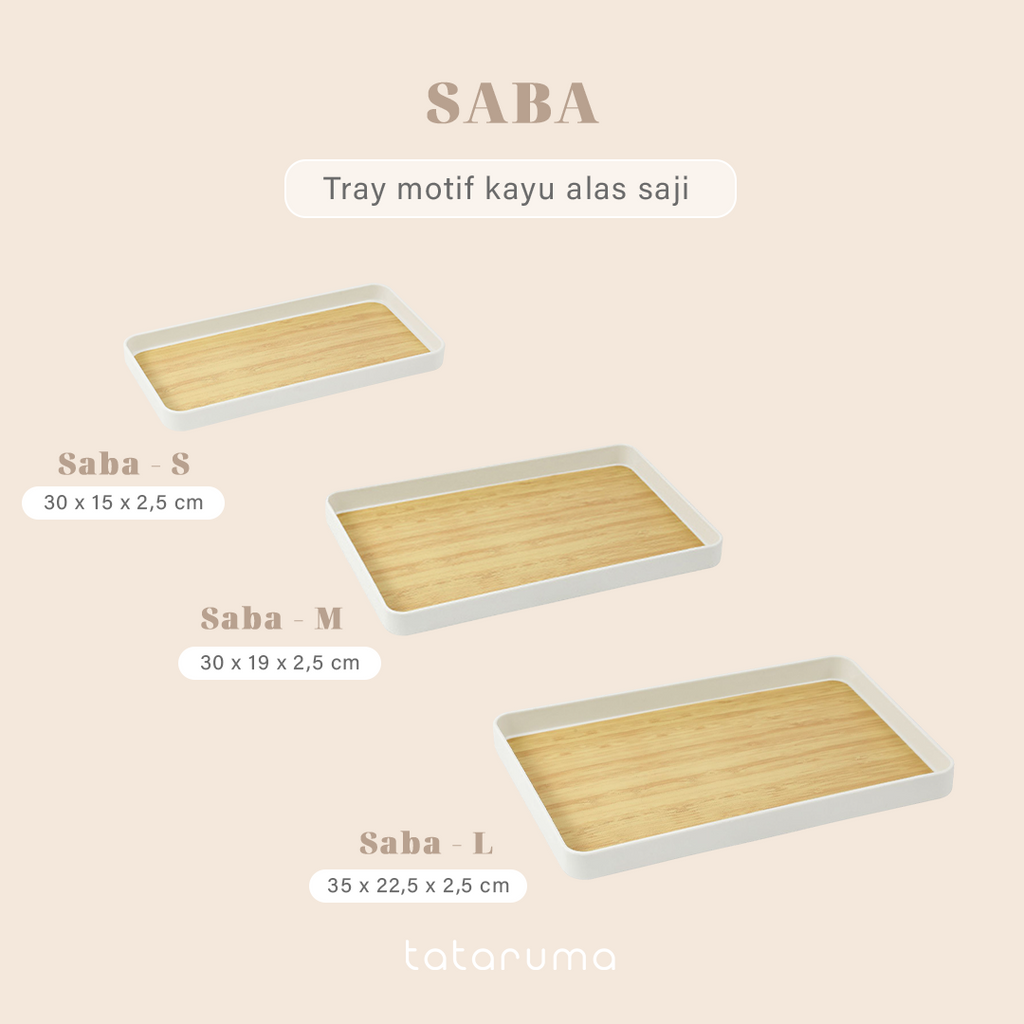 SABA - Tray Aksen Kayu Baki Motif Plastik Estetik Nampan Alas Saji Teh Kopi Jus Minuman Snack