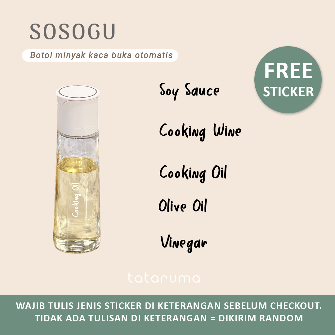 SOSOGU - Botol Minyak 500ml Oil Bottle Kaca Tutup Otomatis Food Grade Kecap Asin Wijen Sesame Storage Pot FREE STICKER